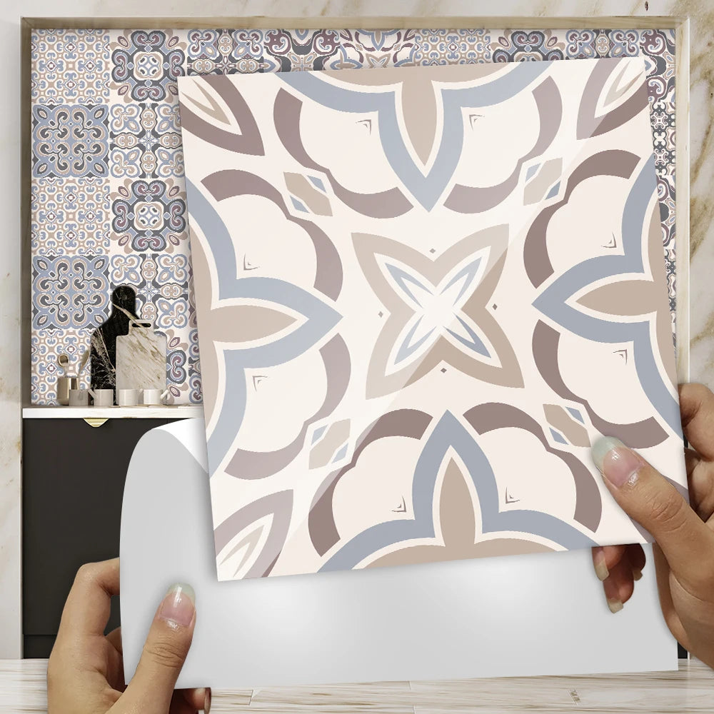 10pcs Blue &amp; Gray Matte Surface Wall Sticker Film For Tiles /Ground in Kitchen Backsplash Floor PVC Art Wallpaper Peel &amp; Stick