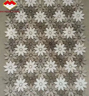 Modern Brown White Waterjet Flower Shape Marble Stone Mosaic Daisy Pattern Backsplash for Interior Wall Graphic Design Wall - Daisan Mart