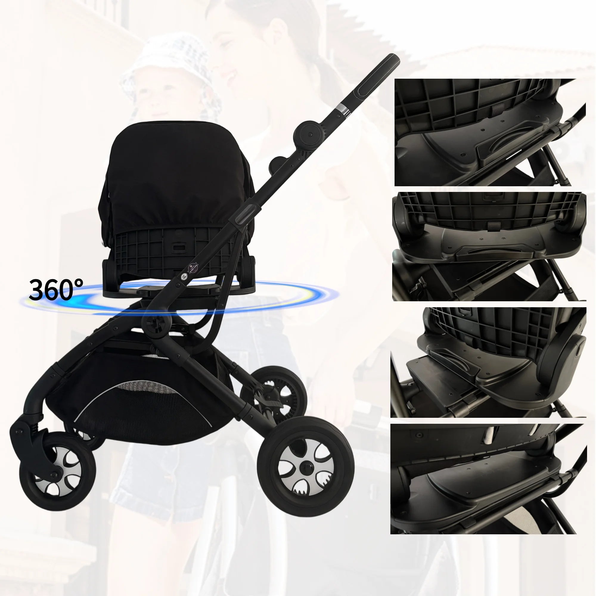 3-in-1 Multi-Function Stroller with Bag &amp; Foldable Baby Cradle