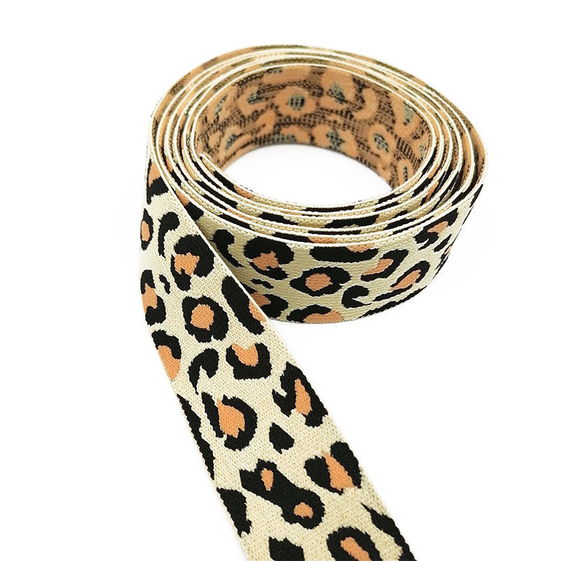 Wholesale Hot Sale Custom Logo Printed Leopard Jacquard Knitted Belt for Clothing, Bags 