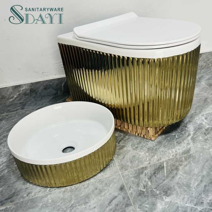 SDAYI LUXURY wall-hung toilet with Chinese girl shape in gold and silver color 