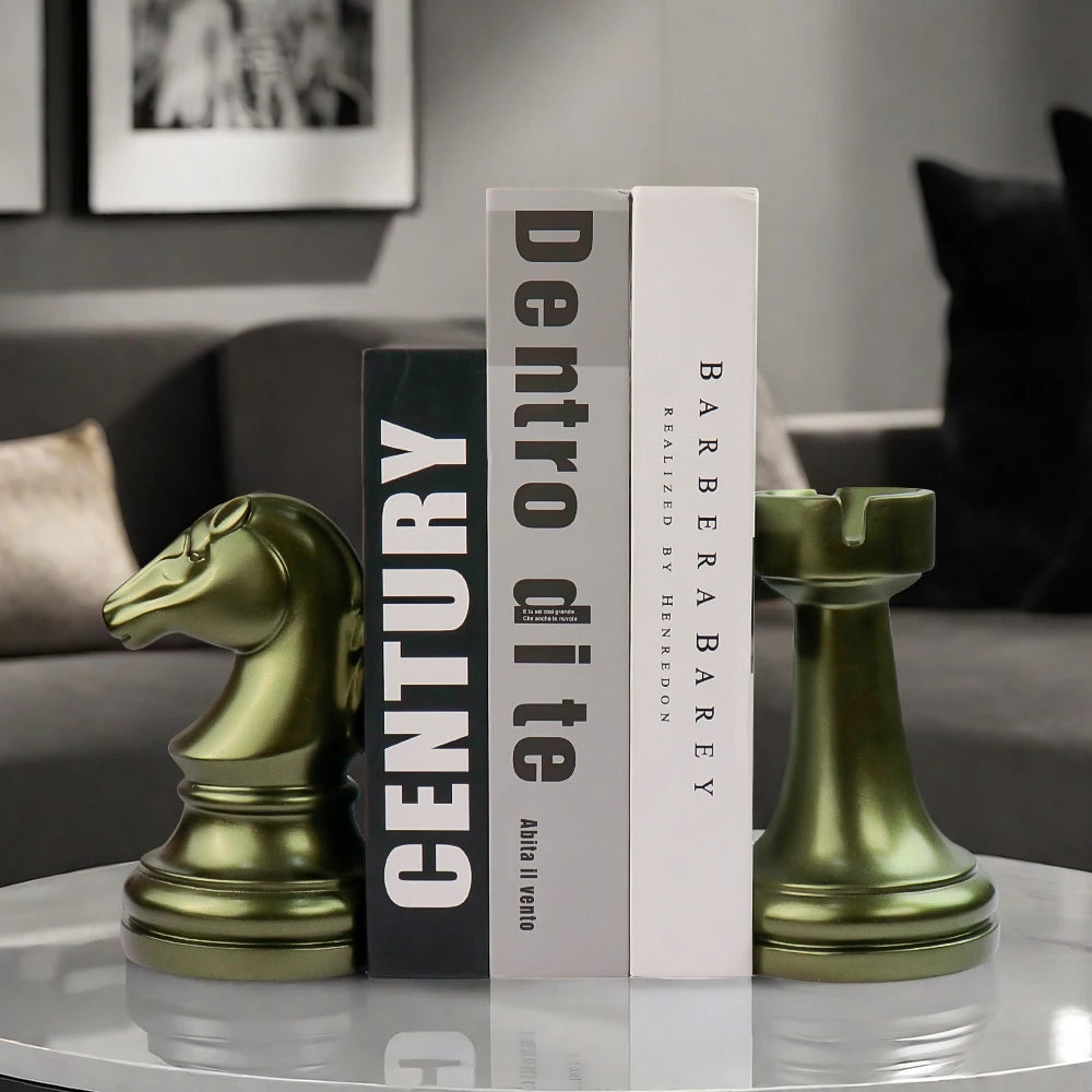 Bronze Chess Bookend - Home Decor and Accessories & Living Room Decor, Match Plants Resin Craft Ornament - Daisan Mart