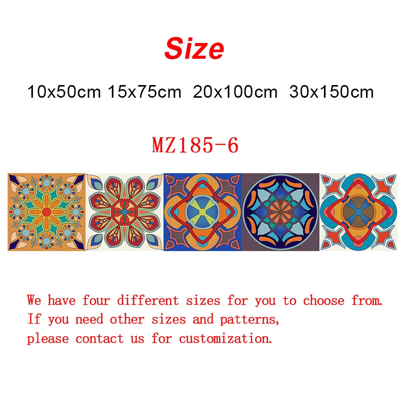 Colorful Mandala Style Strip Tiles Wall Sticker Kitchen Wardrobe Bathroom Waterproof Wallpaper Peel &amp; Stick Art Wall Decals