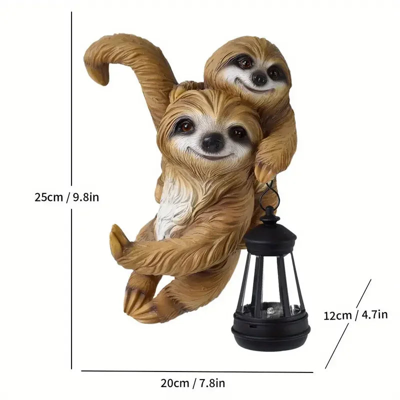 Vintage Sloth Wall Hanging Solar Chandelier - No Batteries Needed, Glass & Resin Garden Statue with Lantern - Daisan Mart