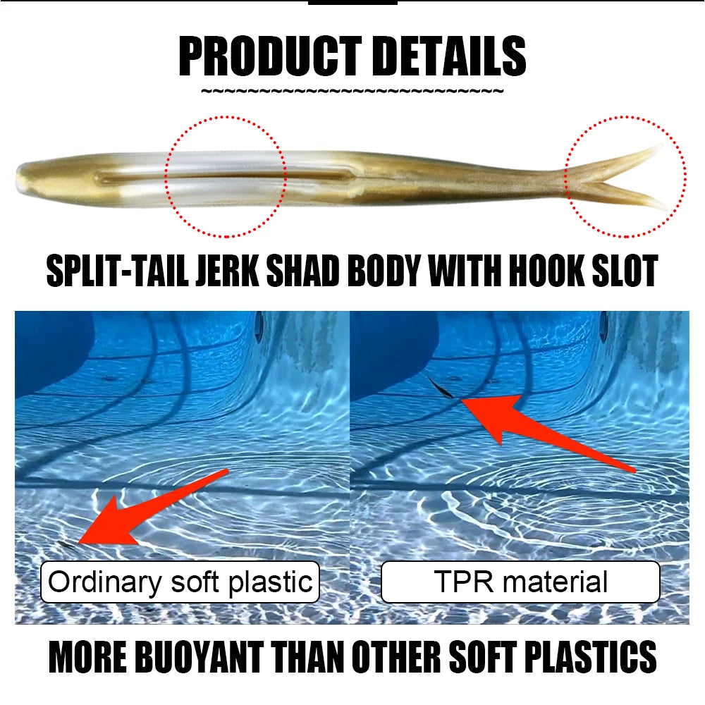 Spinpoler TPR Floating 5”Jerk Bait Shad Minnow Soft Fishing Lure 10x Tough Artificial Bait Split Tail Drop Shot Bass Pike Zander - Daisan Mart
