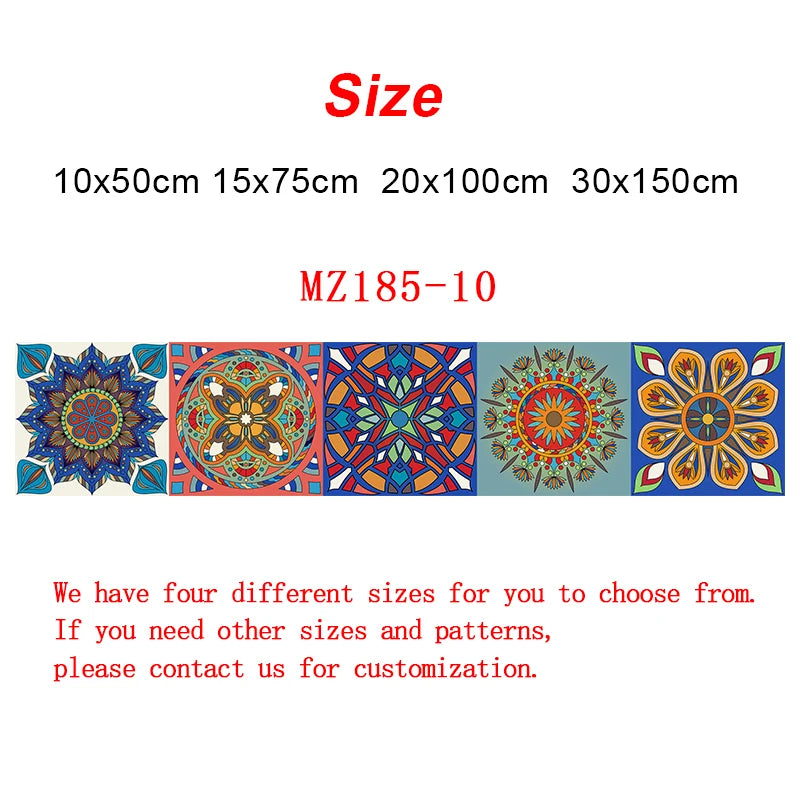Colorful Mandala Style Strip Tiles Wall Sticker Kitchen Wardrobe Bathroom Waterproof Wallpaper Peel &amp; Stick Art Wall Decals