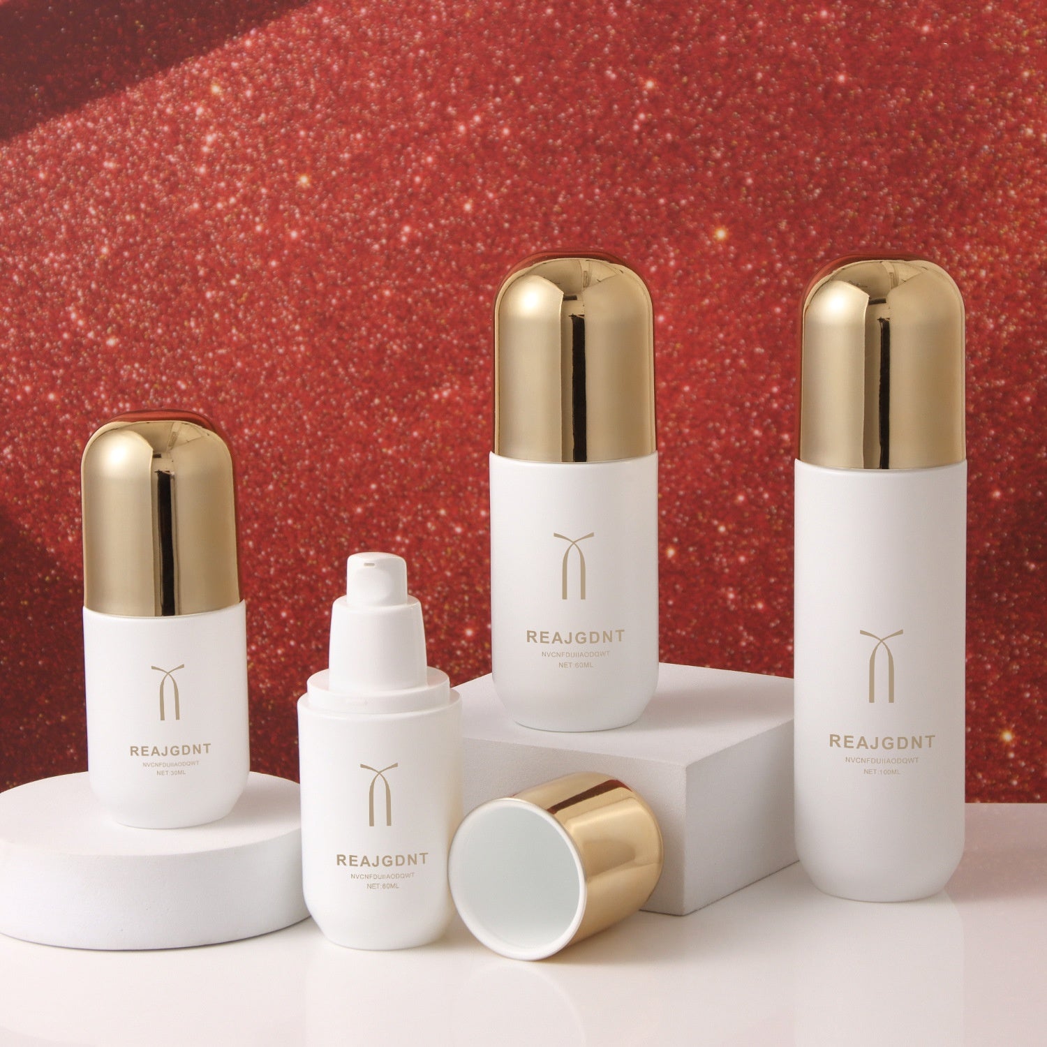 White glass bottle set available for face cream and skin care products with lotion pump with custom logo 