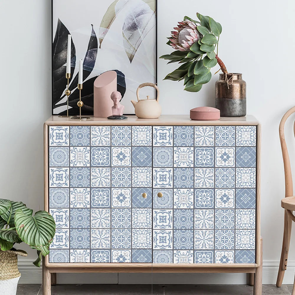 10pcs Blue &amp; Gray Matte Surface Wall Sticker Film For Tiles /Ground in Kitchen Backsplash Floor PVC Art Wallpaper Peel &amp; Stick