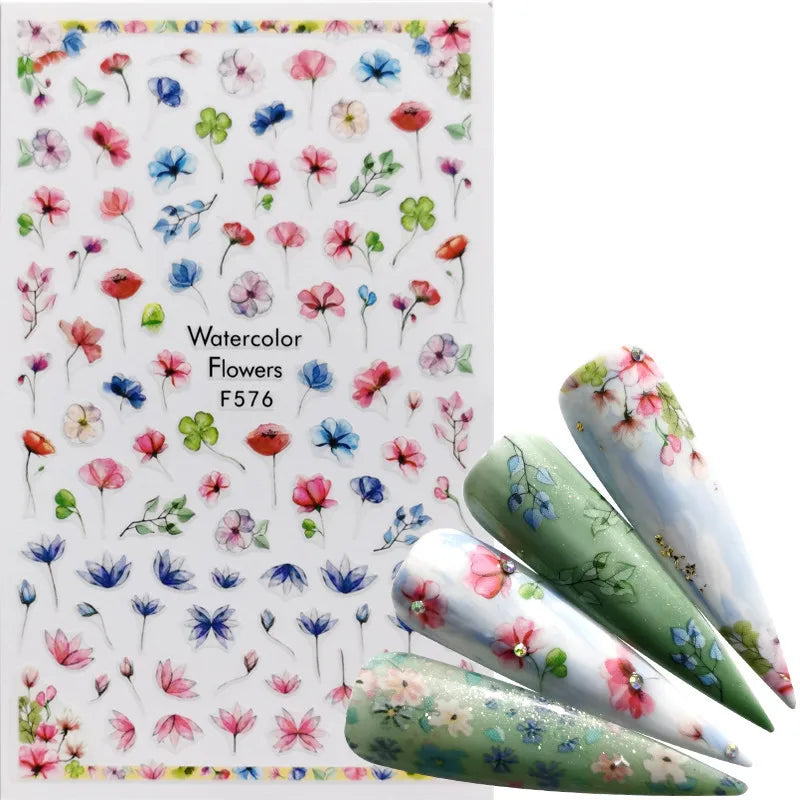 3D美甲貼紙 黑色俄羅斯字母貼紙 火烈鳥設計 黏性美甲貼片 美甲裝飾