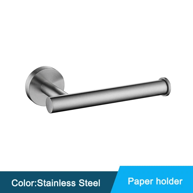 Black Wall-mounted Black Stainless Steel Towel Rack Set Towel Bar Toilet Paper Holder Robe Towel Hooks Bathroom  Accessories Kit - Daisan Mart