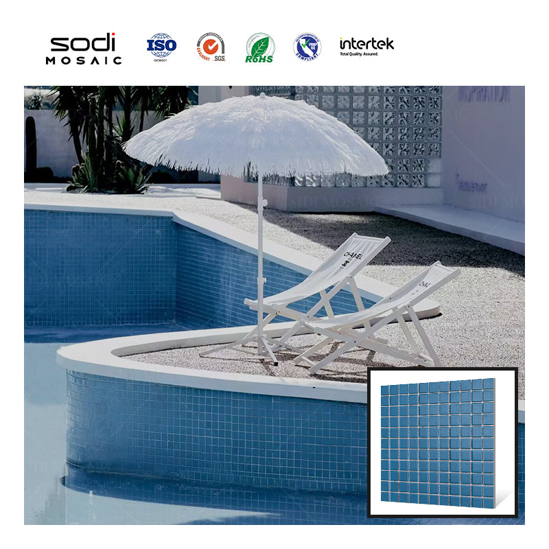 Ocean Blue Glazed Mosaic Tiles for Kitchen, Bathroom, Hotel Swimming Pool Decoration 