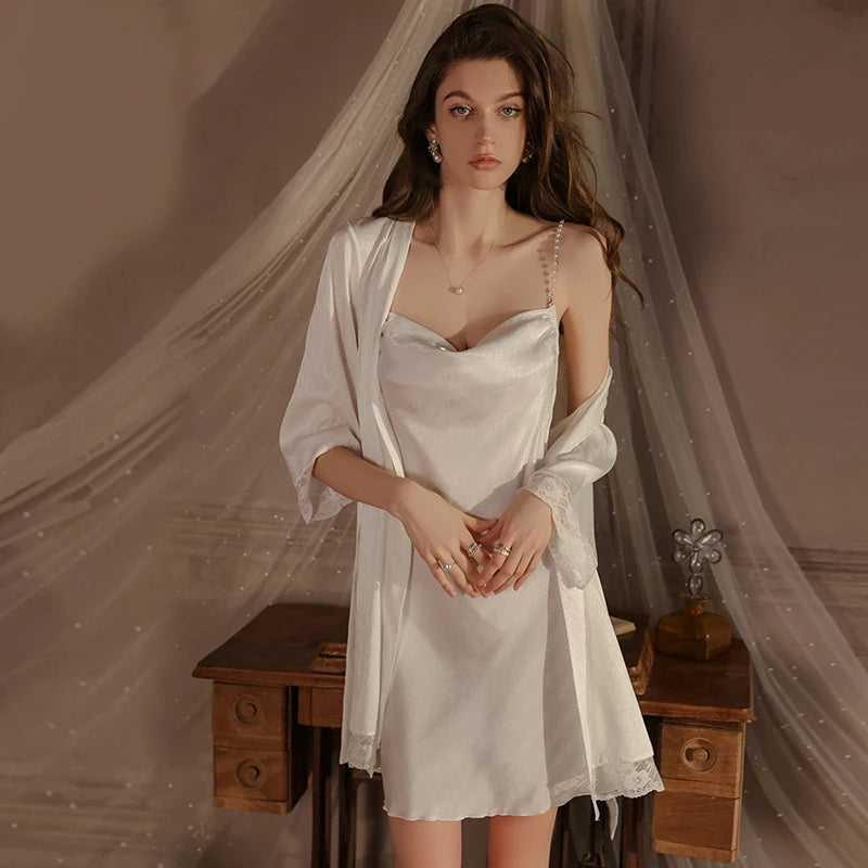Sexy Backless Cold Silk Nightgown for Women