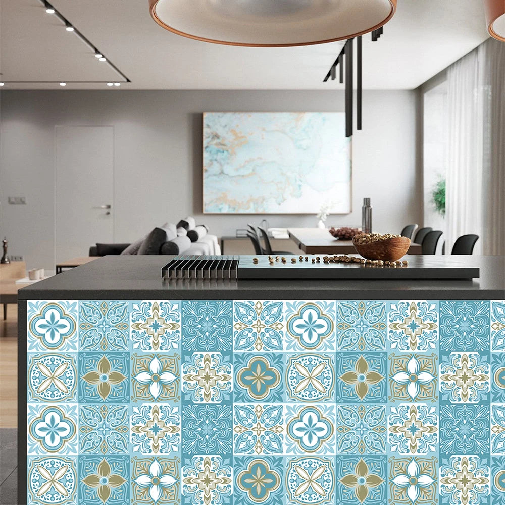 10pcs Blue &amp; Gray Matte Surface Wall Sticker Film For Tiles /Ground in Kitchen Backsplash Floor PVC Art Wallpaper Peel &amp; Stick