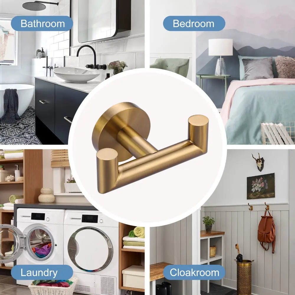 Metal Bathroom Double Towel Hook, Stainless Steel Bathroom Creative Golden Wall Hook, Door Hanging Clothes Hook - Daisan Mart