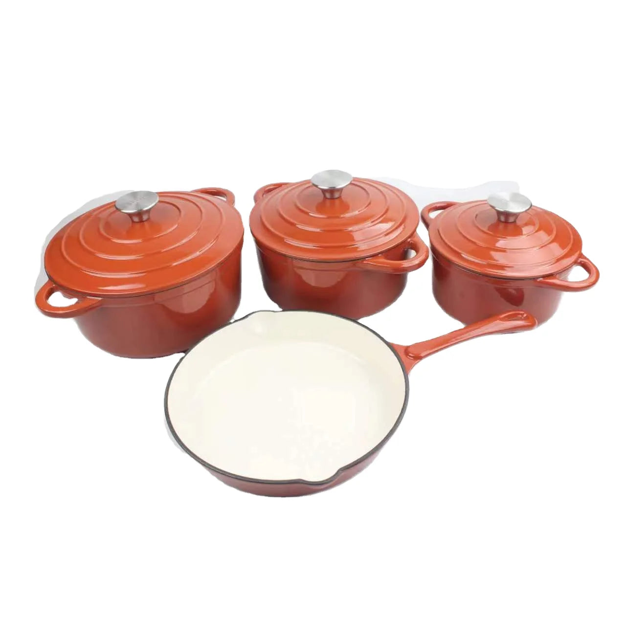 Traditional Red Enameled Cast Iron Kitchen Pot Set