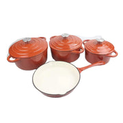 Traditional Red Enameled Cast Iron Kitchen Pot Set