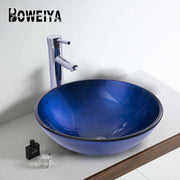 Hot Blue Minimalist Products Cheap Glass Wash Basin Cabinet Set Countertop Wash Basin Design Hand Wash Basin Design 