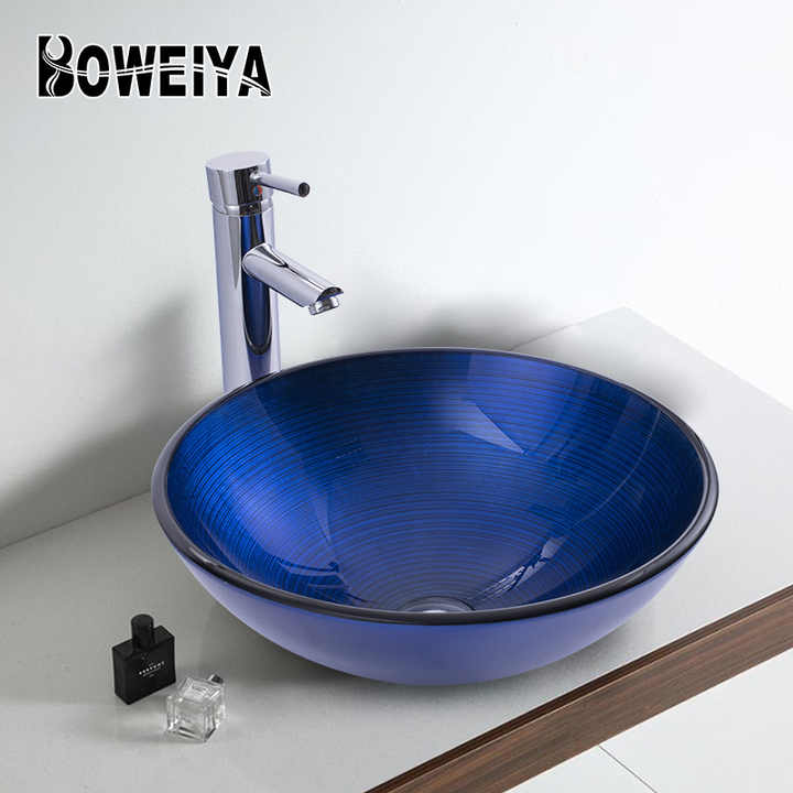 Hot Blue Minimalist Products Cheap Glass Wash Basin Cabinet Set Countertop Wash Basin Design Hand Wash Basin Design 