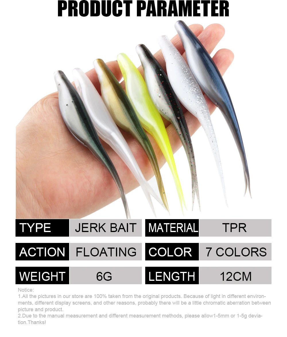 Rosewood Jerk Shad TPR Floating Soft Bait Fishing Lure Drop Shot Jerk Bait Minnow Use Jighead For Sea Fishing Perch Zander Bass