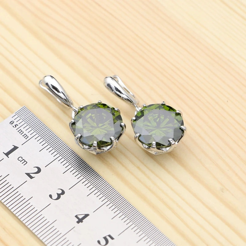 925 Silver Jewelry Set with Olive Green Stone for Women