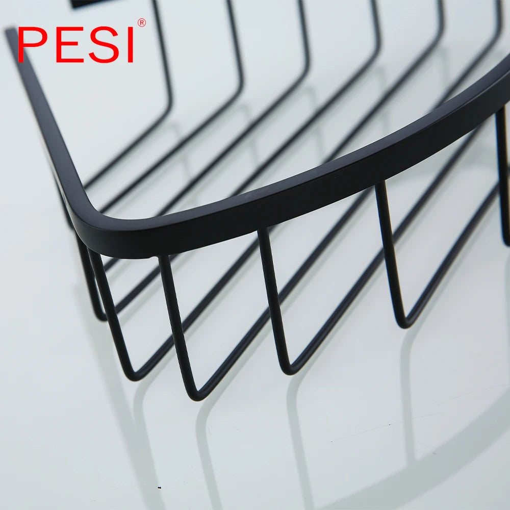 Bathroom Shelf Black Stainless Steel Single Bathroom Shelves Shower Storage Rack Wall Mounted Corner Basket Shampoo Shelf. - Daisan Mart