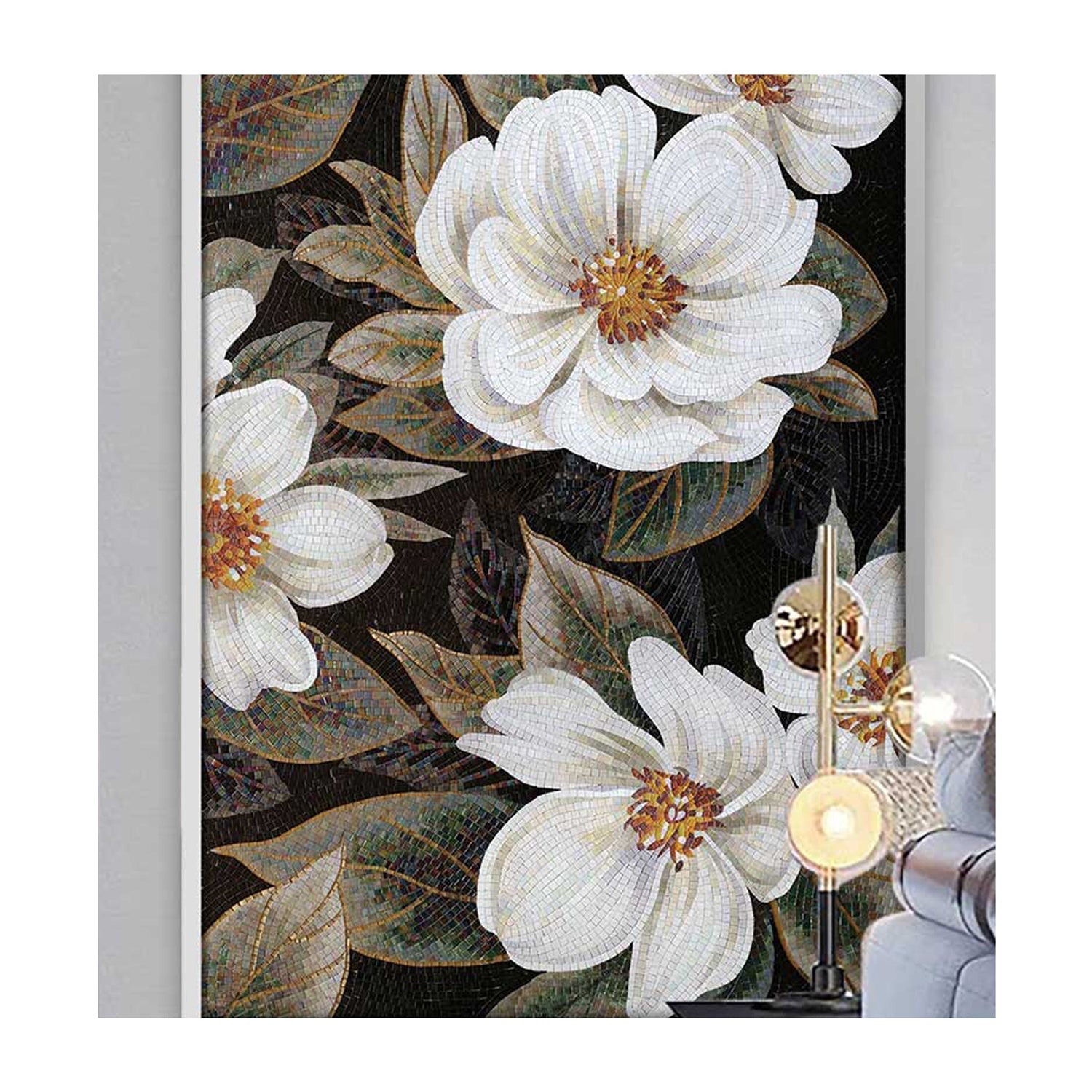 Chinese custom living room interior decoration flower pattern glass mosaic painting