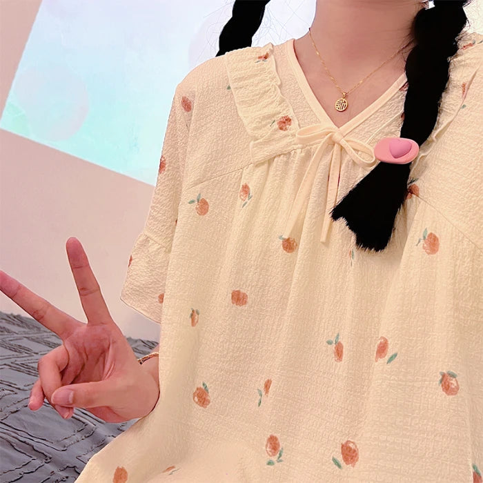 2025 Summer Floral Pajamas Set Cotton Women Big Size Cool