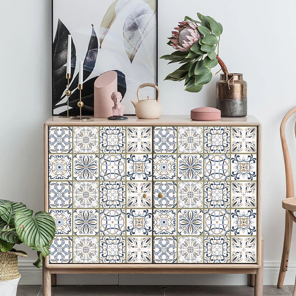 10pcs Blue &amp; Gray Matte Surface Wall Sticker Film For Tiles /Ground in Kitchen Backsplash Floor PVC Art Wallpaper Peel &amp; Stick