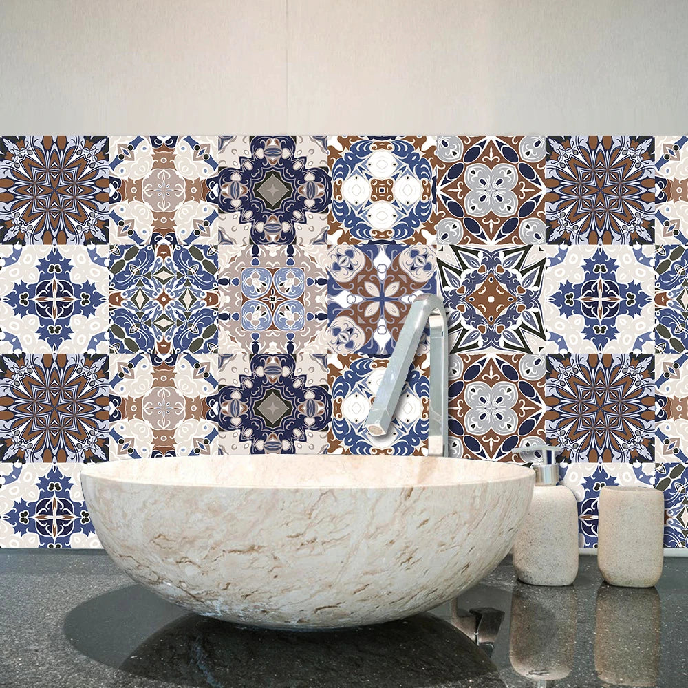 10pcs Blue &amp; Gray Matte Surface Wall Sticker Film For Tiles /Ground in Kitchen Backsplash Floor PVC Art Wallpaper Peel &amp; Stick