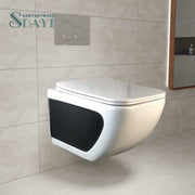 SDAYI Modern Japanese Style One-Piece Ceramic Wall-Hung Toilet in Matte White and Black with Undermount Tank 