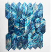 Modern 4mm blue metal hexagon kitchen wall tiles self adhesive for family villa bathroom wall decoration 
