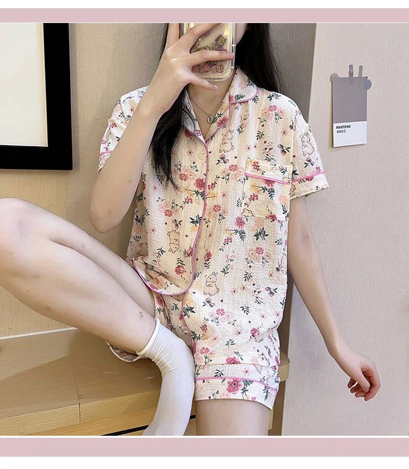 SAMWE Cute Summer Cotton Bubble Pajamas for Women