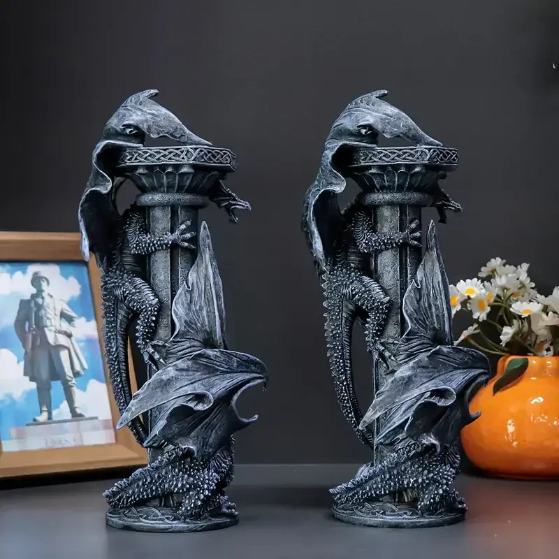Dragon-Shaped Resin Candle Holders Mythical Anime Figurines for Home Decorative Display Painted Animal Pattern for Gifts Crafts - Daisan Mart