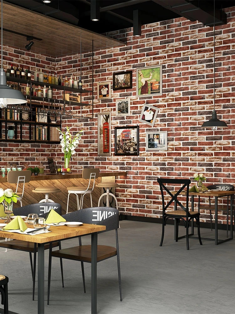 Wallpaper self-adhesive 3D three-dimensional wall stickers wall soft package shop decoration wall skirt wall board red brick