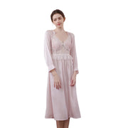 Elegant Nightgown with Soft Square Neck Long Sleeve Lace