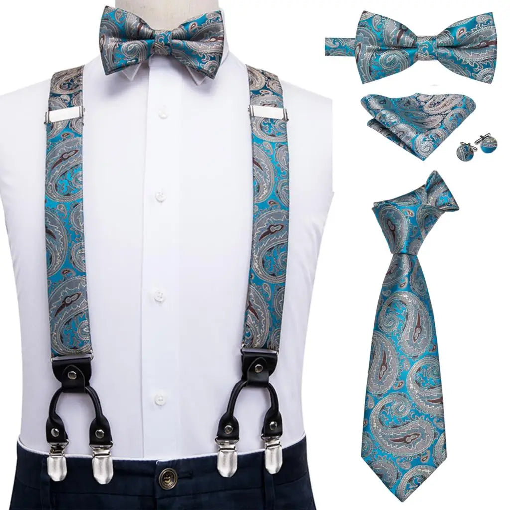 奢華復古金色花卉男士高領絲綢腰帶和領結