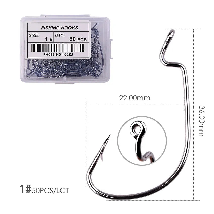 Móc Câu Nghiêng Jig Đầu Rộng 50pcs - Cá Chép Mềm