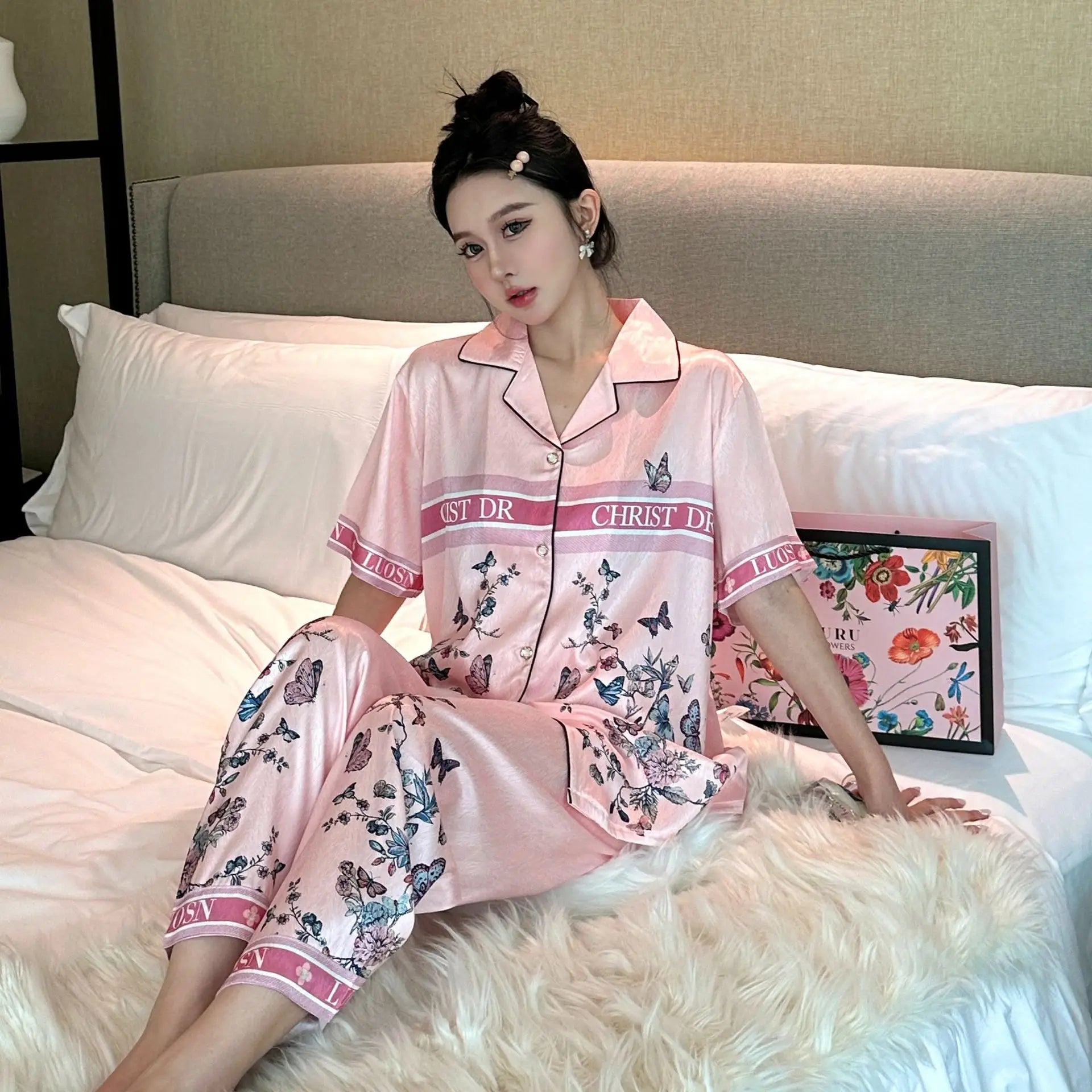 SAMWESTART 3-Piece Summer High-Quality Cool Silk Pajamas for Women