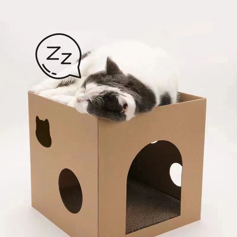 Bàn cào mèo, Nhà mèo và Ổ mèo gấp gọn bằng bìa carton sóng, kèm Đồ chơi, Đồ dùng cho thú cưng đóng gói trong hộp carton - Daisan Mart