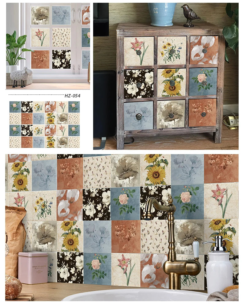 24pcs Retro Gray Kitchen Tile Sticker Wall Waterproof Self Adhesive Wallpaper PVC Furniture Cabinet Surface DIY Decorative Decal