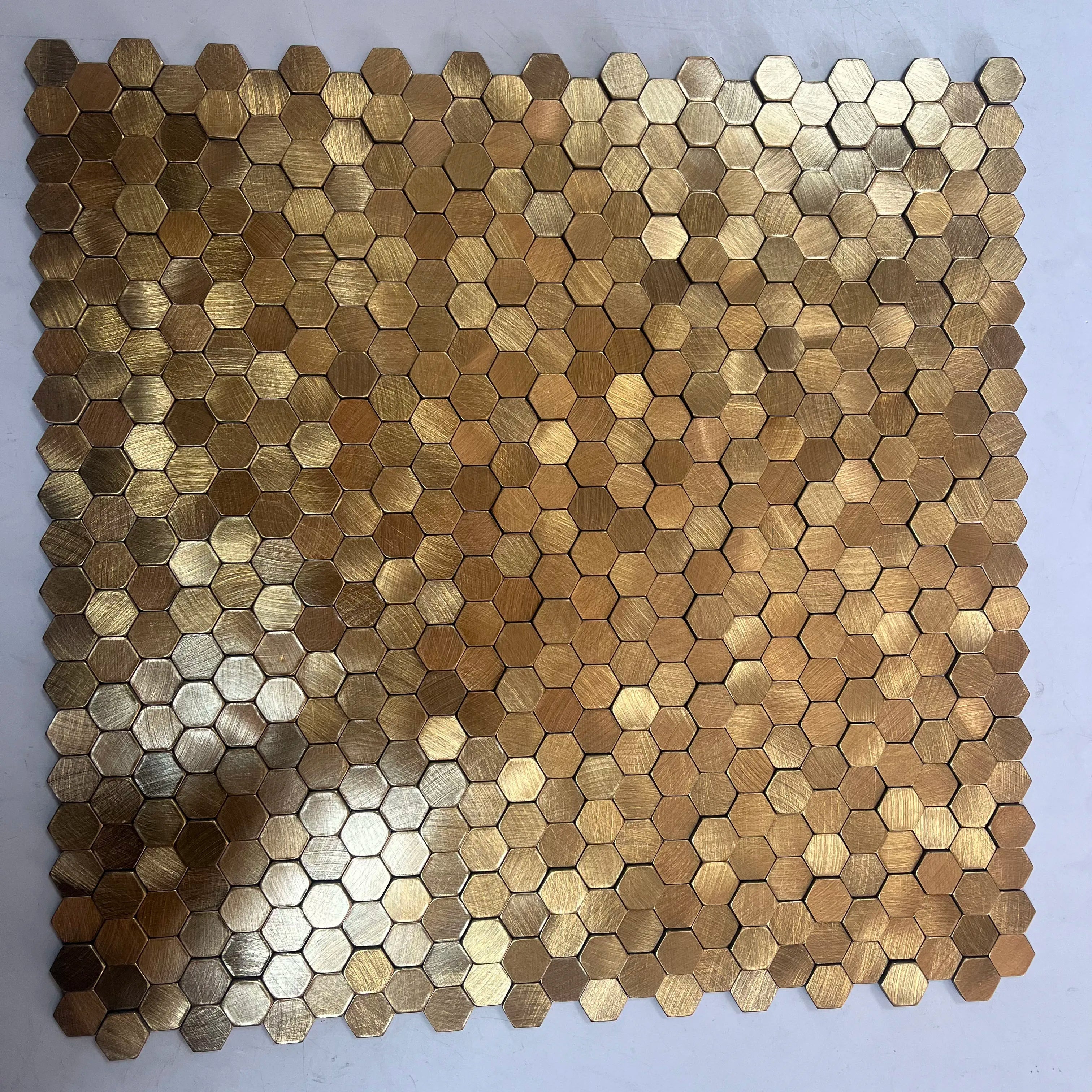 3D Hexagon Shape Gold Silver Metal Color Solid Aluminum Mosaic Tile for Hotel Villa Bar Bathroom Interior Wall Decoration - Daisan Mart