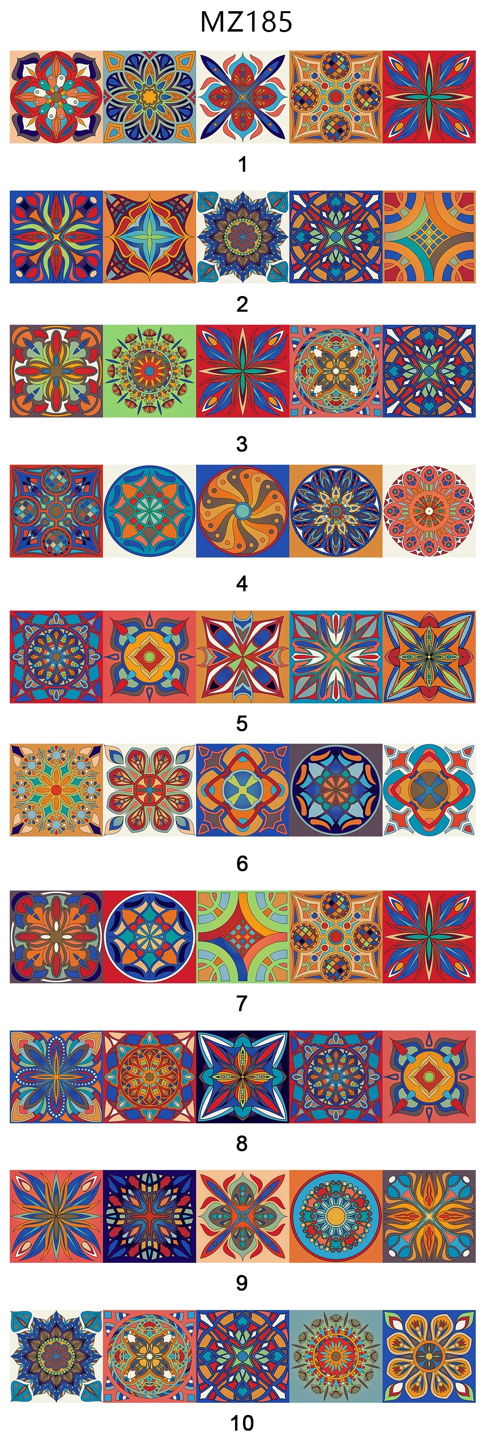 Colorful Mandala Style Strip Tiles Wall Sticker Kitchen Wardrobe Bathroom Waterproof Wallpaper Peel &amp; Stick Art Wall Decals