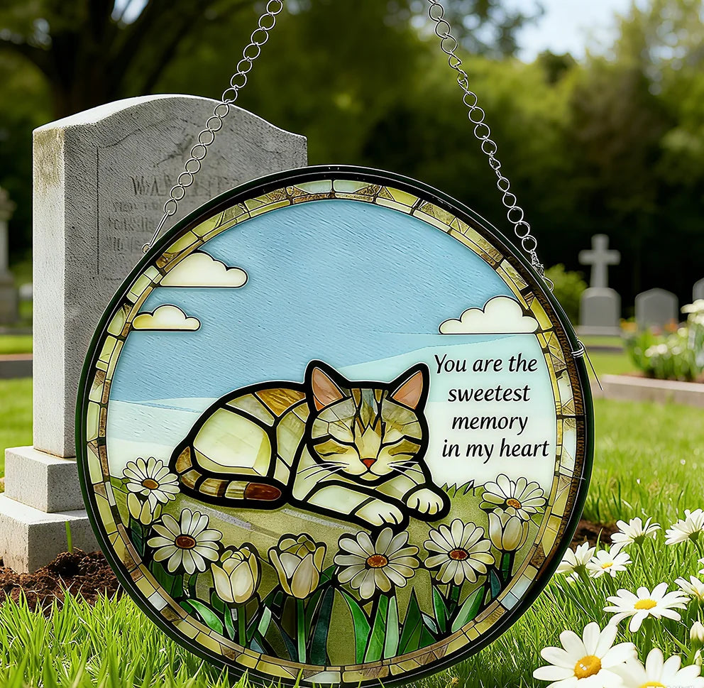 Customizable Stained Glass Cat Memorial Decor Resin Crafts Wall Hanging for Deceased or Lost Cats for Thanksgiving and Easter