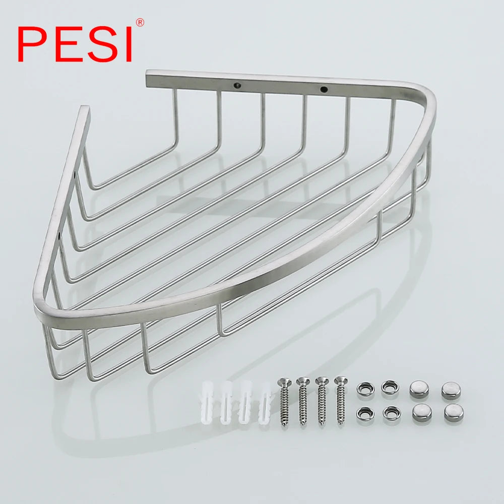 Bathroom Shelf Black Stainless Steel Single Bathroom Shelves Shower Storage Rack Wall Mounted Corner Basket Shampoo Shelf. - Daisan Mart