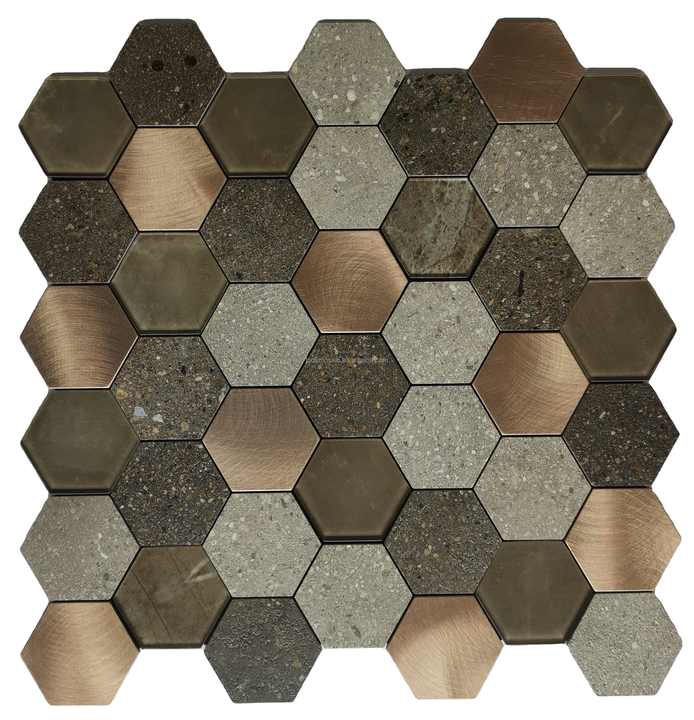 Hexagonal Glass Aluminum Peel and Stick Wall Tiles in Custom Style 