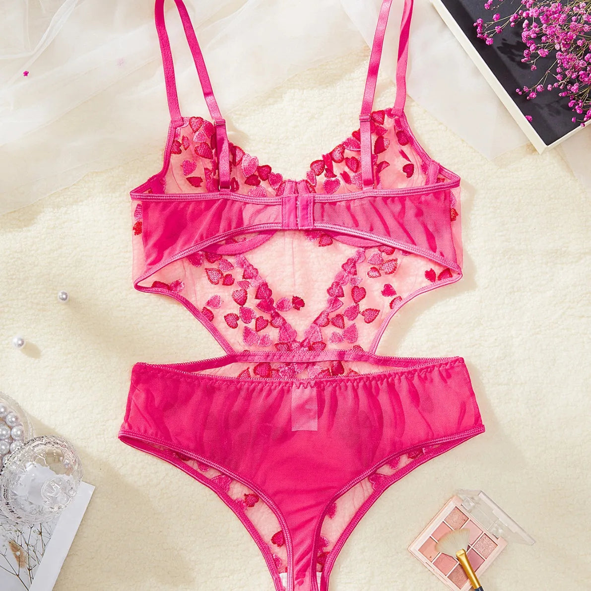 New Spring New One-Piece Embroidery Love Lace Sexy Underwear Suit Women Lace Mesh Bra Set - Daisan Mart