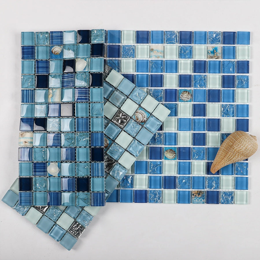 Silver Ceramic Mosaic Tile Cracked Pattern Pearl Shell Exterior Style 