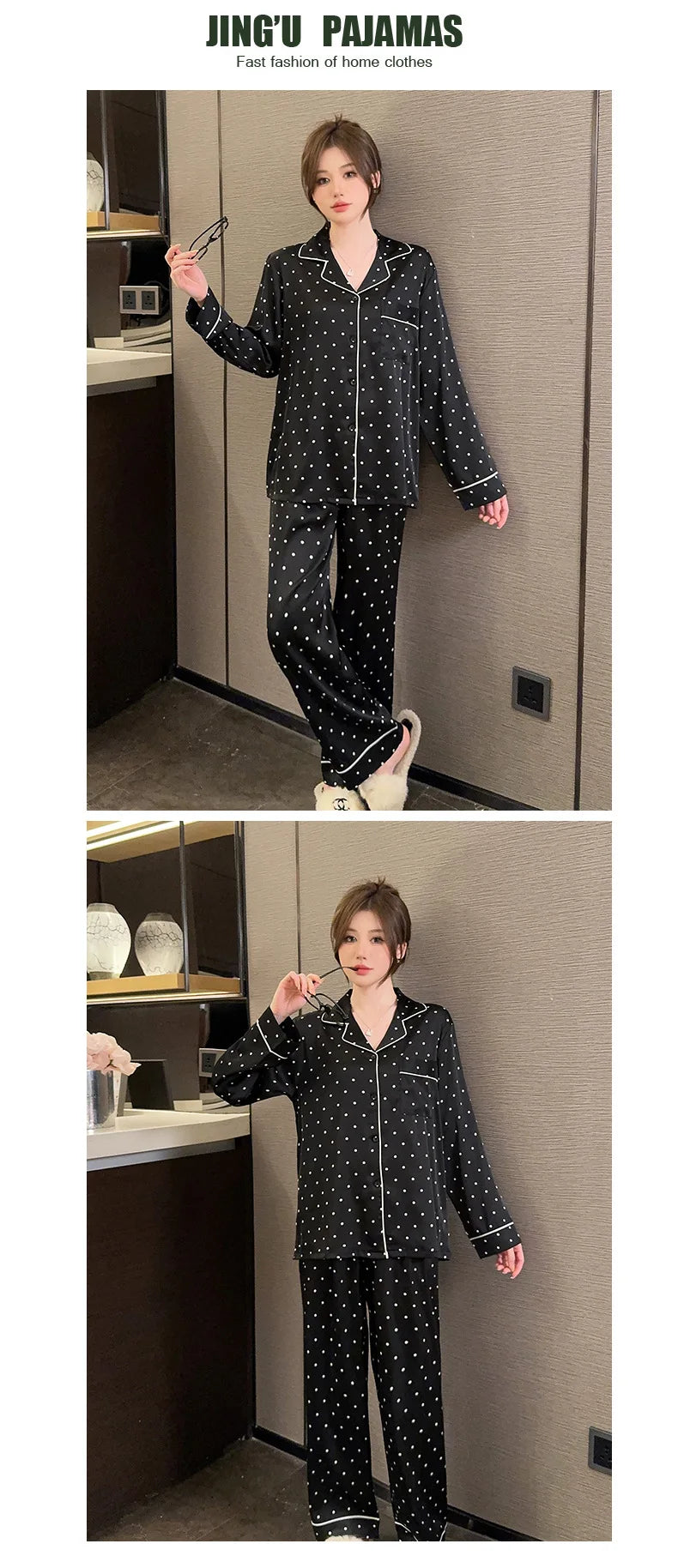 SamweStart 2024 high-end polka dot cold silk pajamas