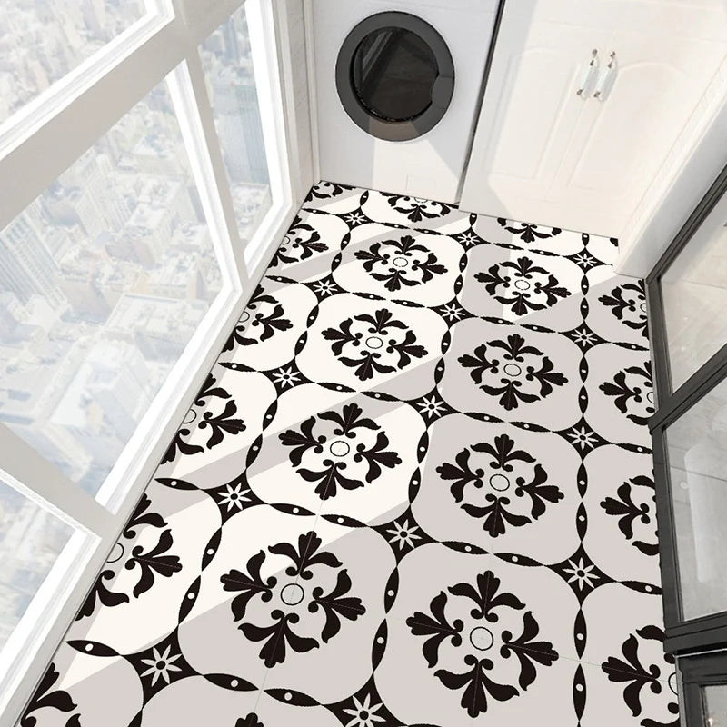 Classic European Black And White Tile Floor Stickers 3D Adhesive Kitchen Corridor Decoration Wallpaper Waterproof