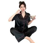 Women's Summer Silk Pajamas, Cool, Short Sleeve, Plain